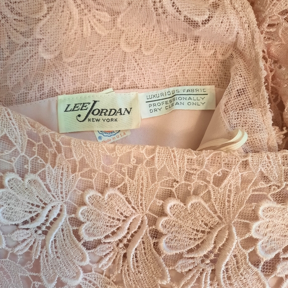 RARE VINTAGE union made blush pink lace maxi pleated dress sz 12 - Picture 8 of 9